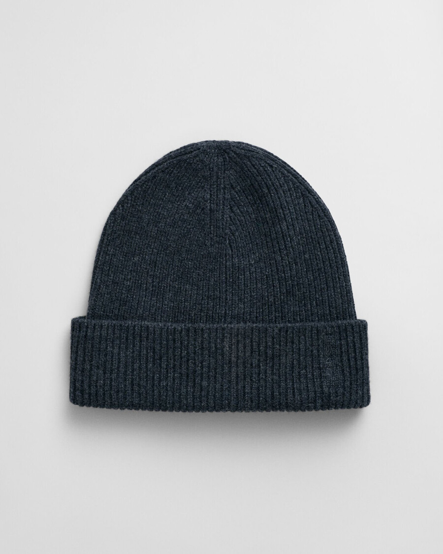 ribbed wool beanie - charcoal melange