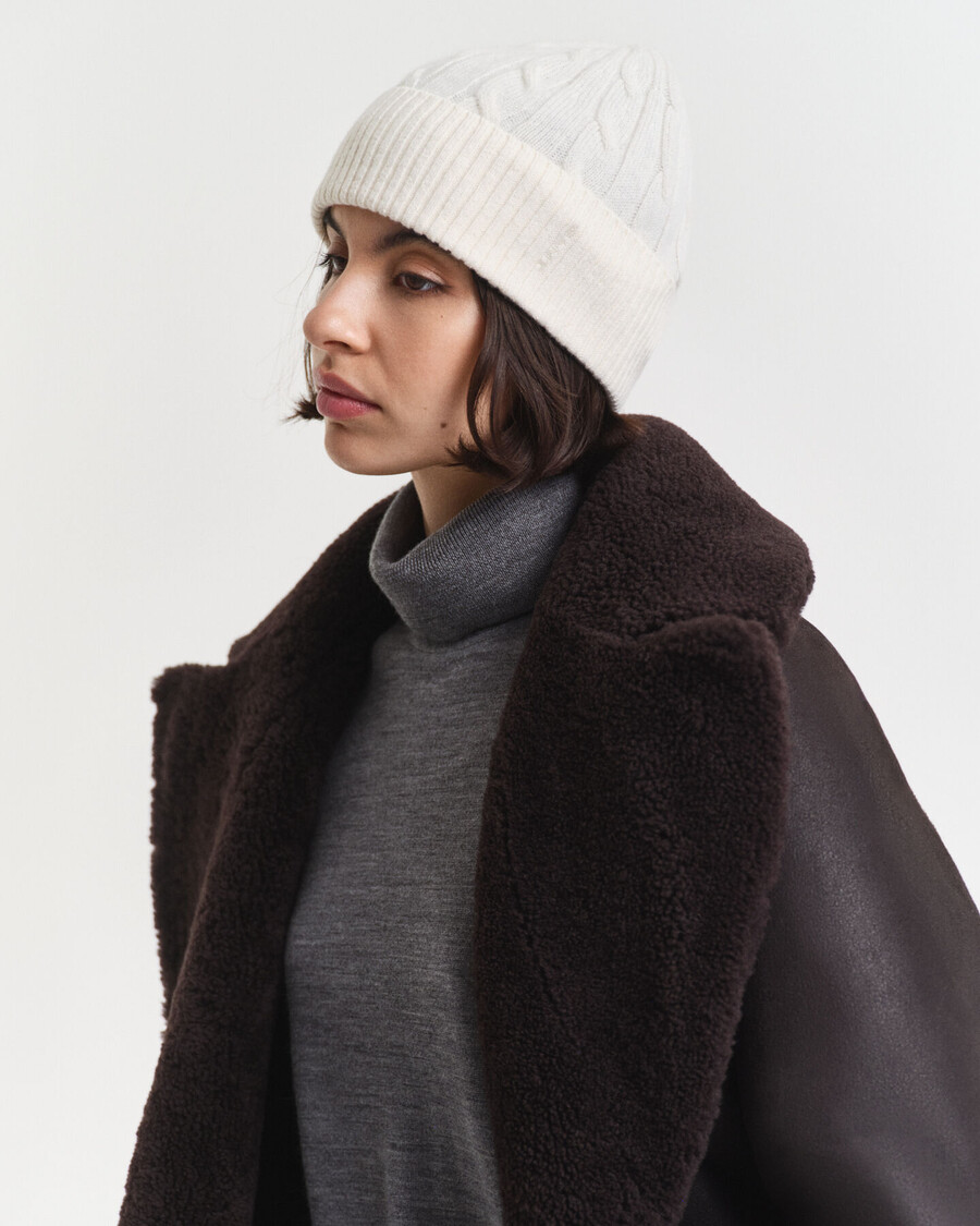 cable knit wool beanie - cream