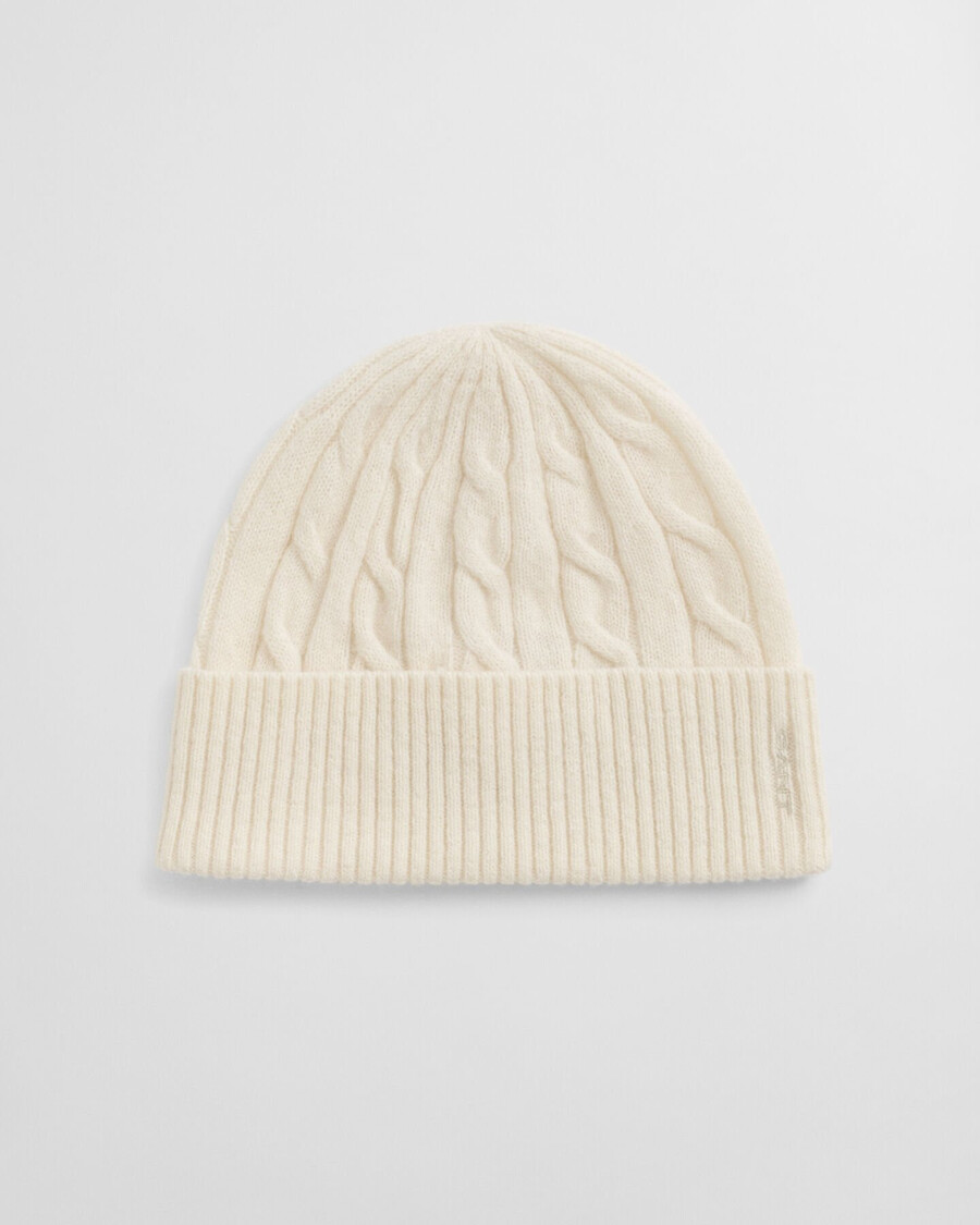 cable knit wool beanie - cream