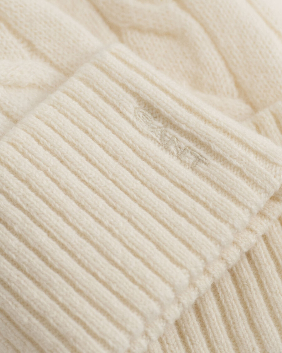 cable knit wool beanie - cream