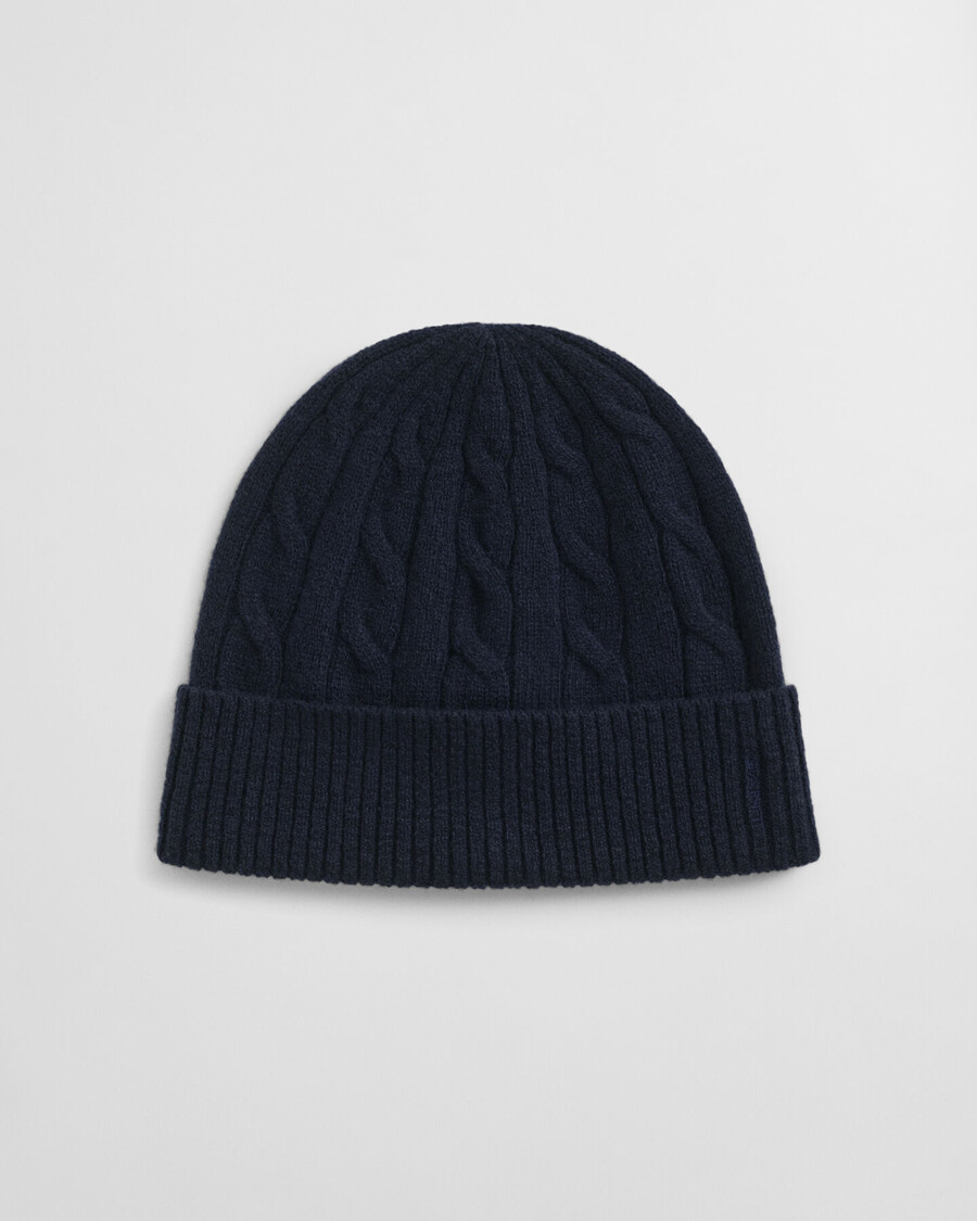 cable knit wool beanie - evening blue