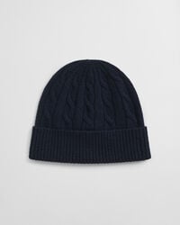 cable knit wool beanie - evening blue
