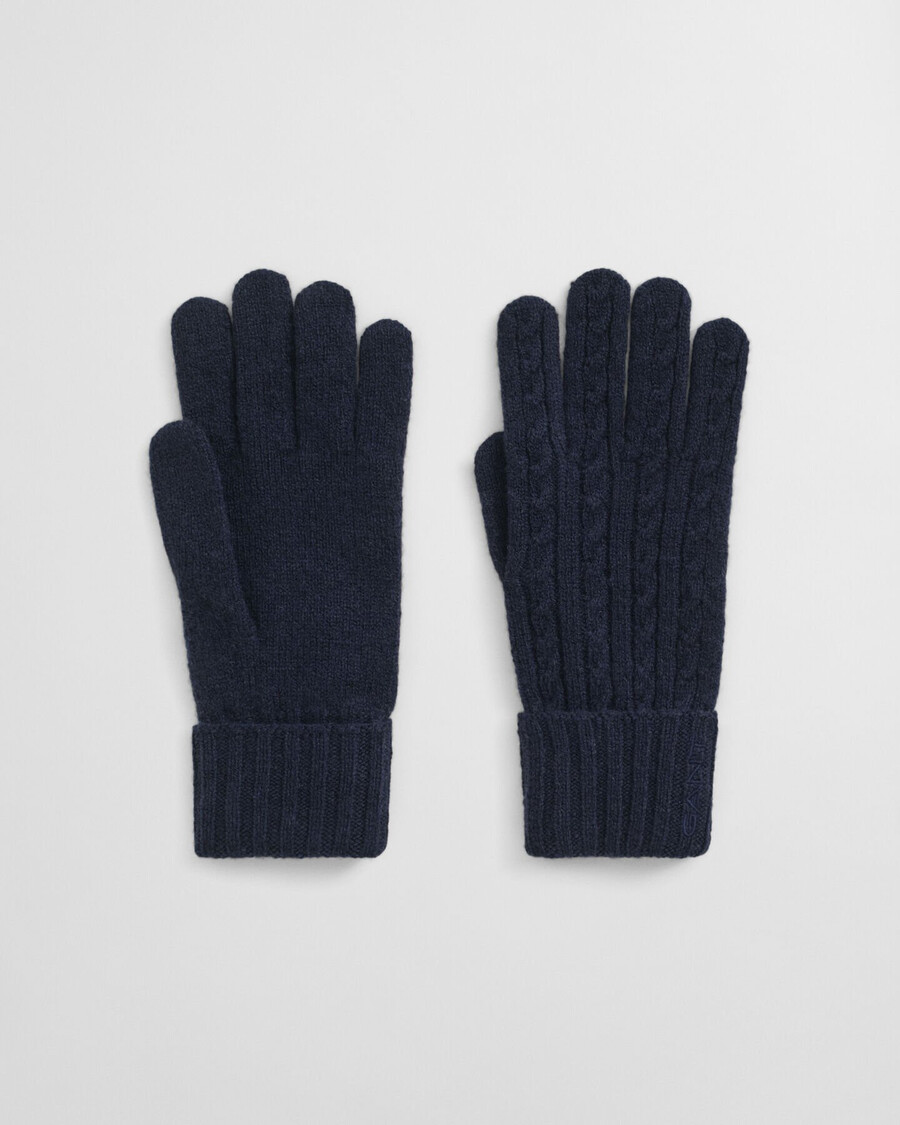 wool cable gloves - evening blue