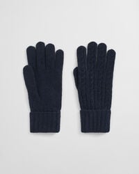 wool cable gloves - evening blue