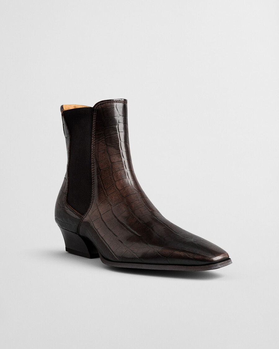 bassotte croceffect leather boots - deep brown
