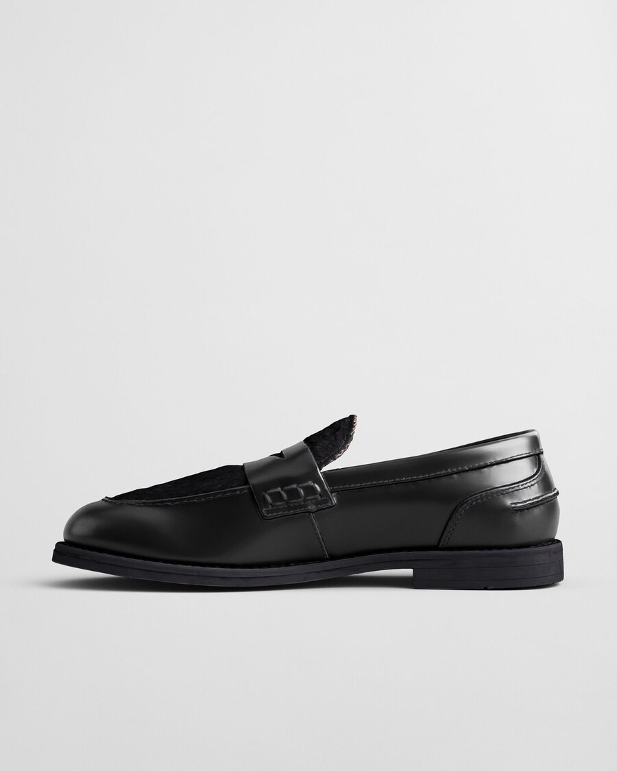 gracelyn fur leather loafers - black