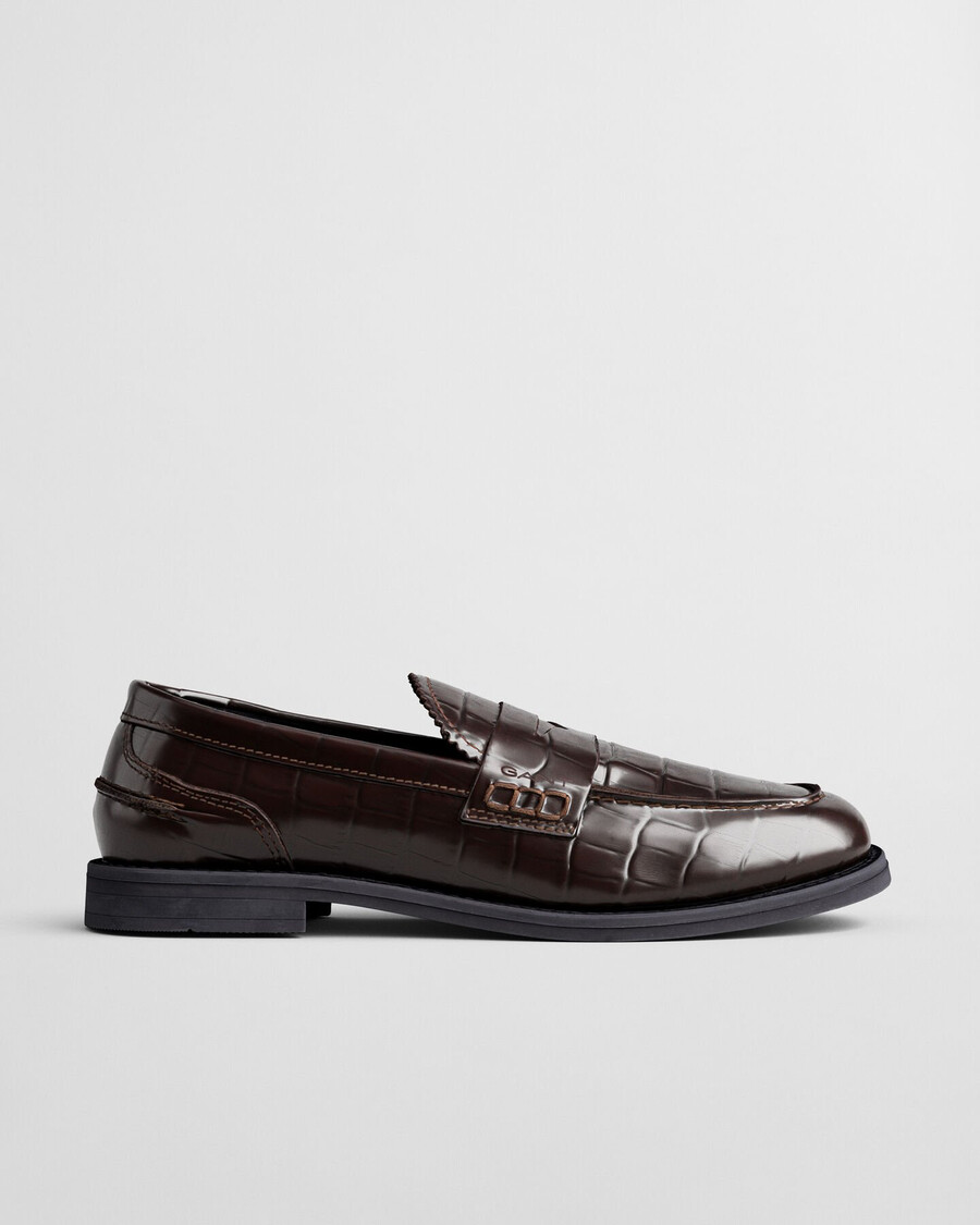 gracelyn croc effect leather loafers - deep brown