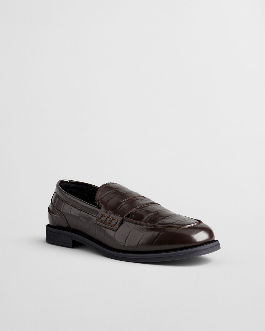 gracelyn croc effect leather loafers - deep brown