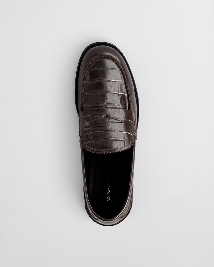 gracelyn croc effect leather loafers - deep brown