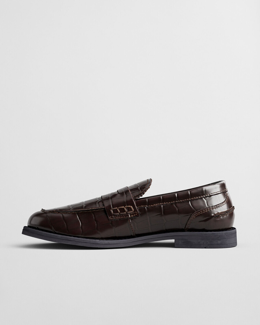gracelyn croc effect leather loafers - deep brown