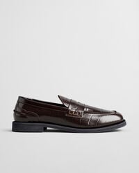 gracelyn croc effect leather loafers - deep brown
