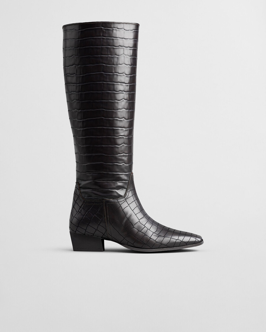 bassotte croceffect leather kneehigh boots - deep brown