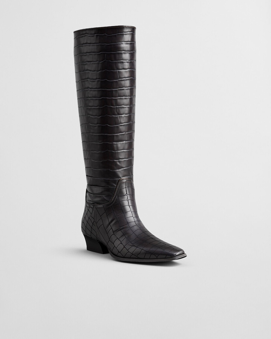 bassotte croceffect leather kneehigh boots - deep brown