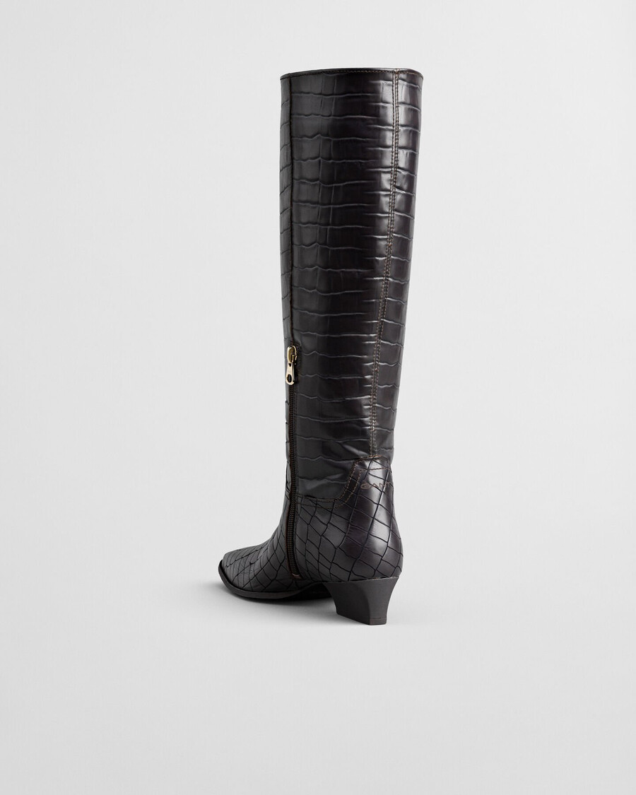 bassotte croceffect leather kneehigh boots - deep brown
