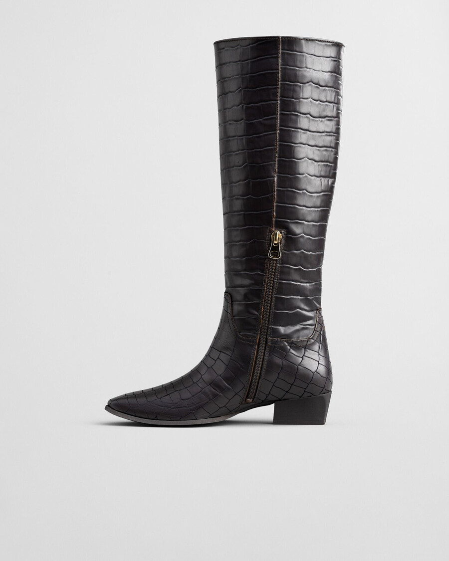 bassotte croceffect leather kneehigh boots - deep brown