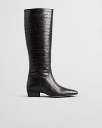 bassotte croceffect leather kneehigh boots - deep brown